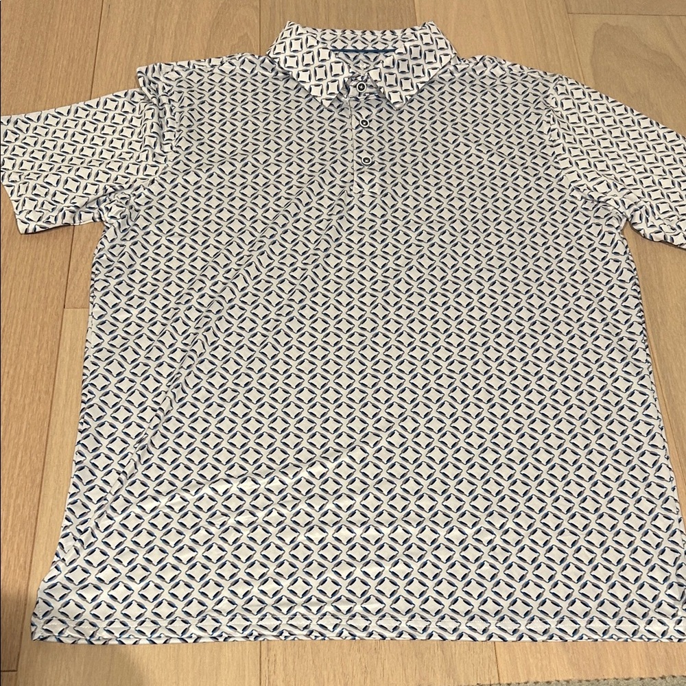 Men's Geometric Pattern Polo Shirt - Blue and White